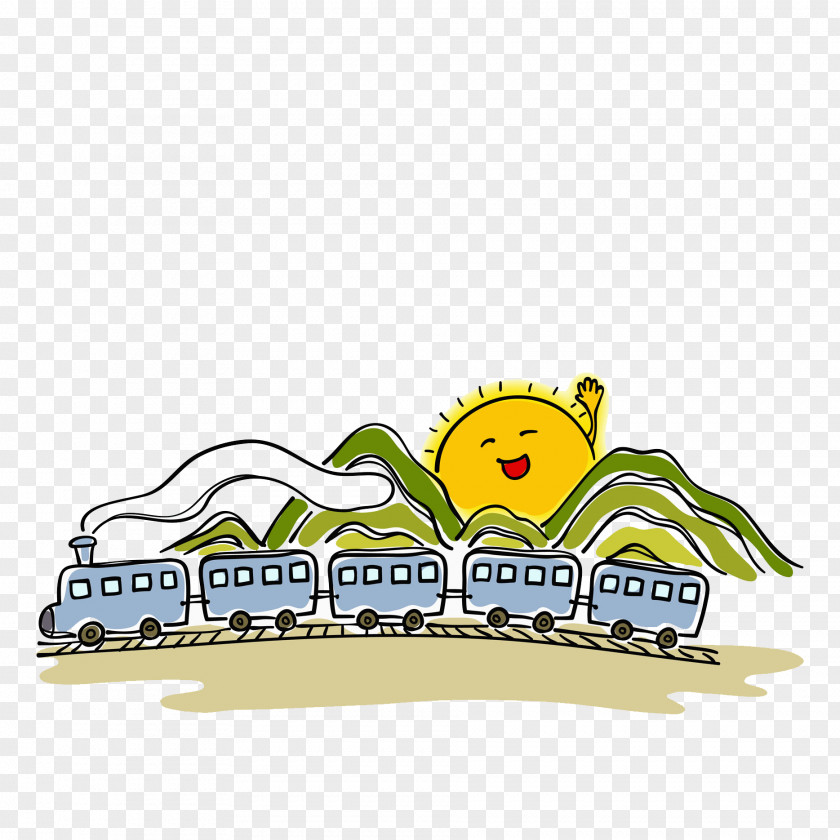 Blue Train Cartoon Illustration PNG