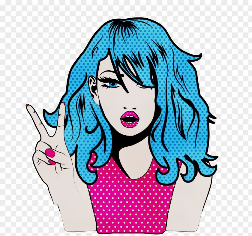 Fashion Illustration Lip Hair Turquoise Cartoon Beauty Nose PNG