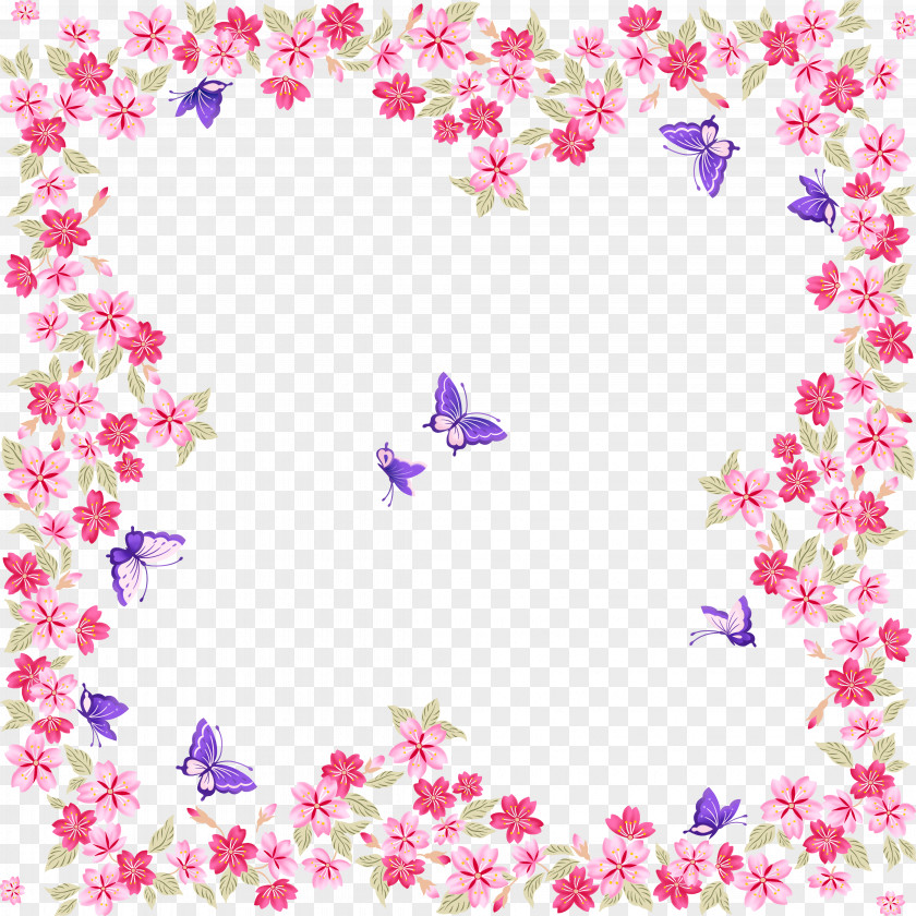 Flower Frame Butterfly Color Pink PNG