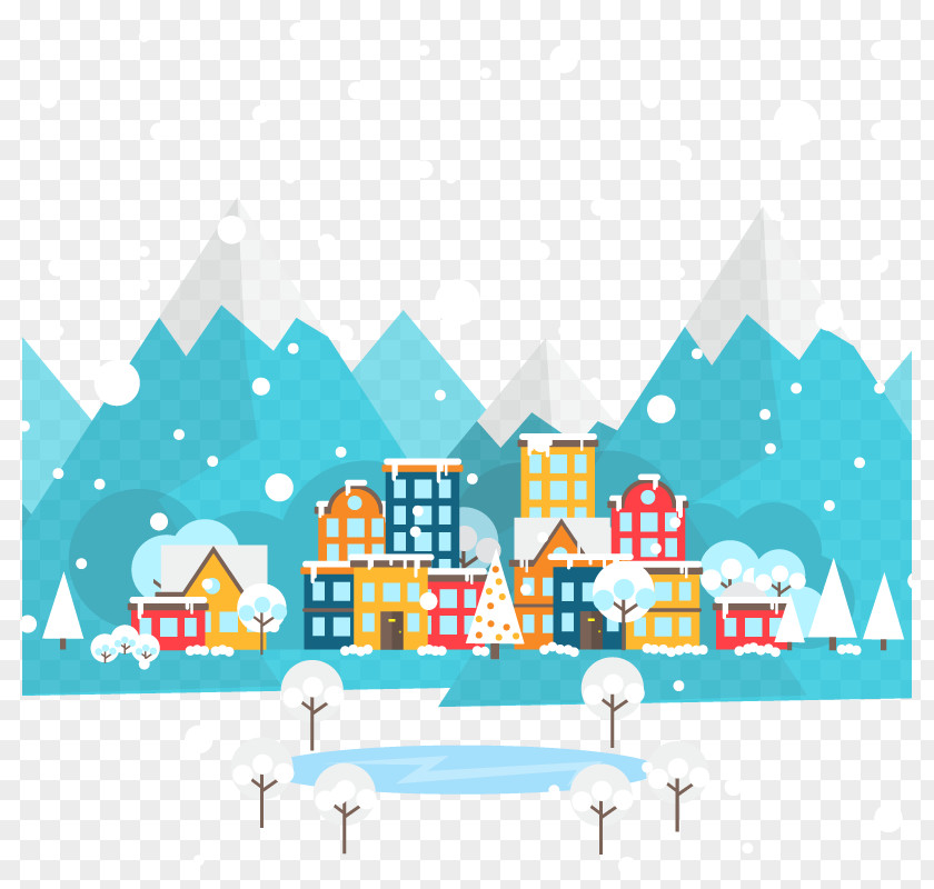 Vector Snowy City Snowflake Winter Poster PNG
