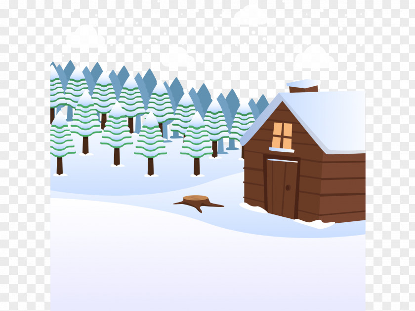 Vector Hand-drawn Cartoon Snow Winter Log Cabin PNG