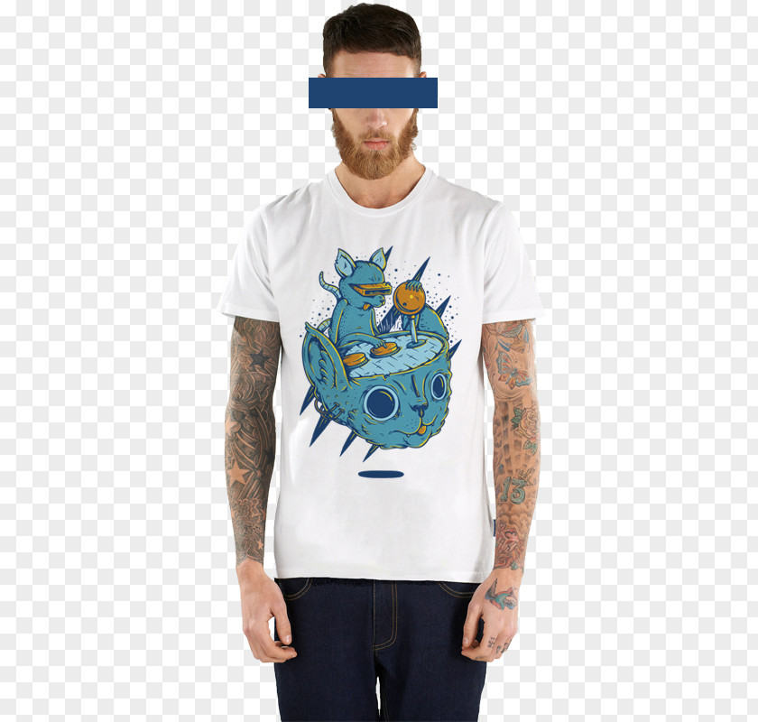 Cat Illustrator Long-sleeved T-shirt Shoulder Turquoise PNG