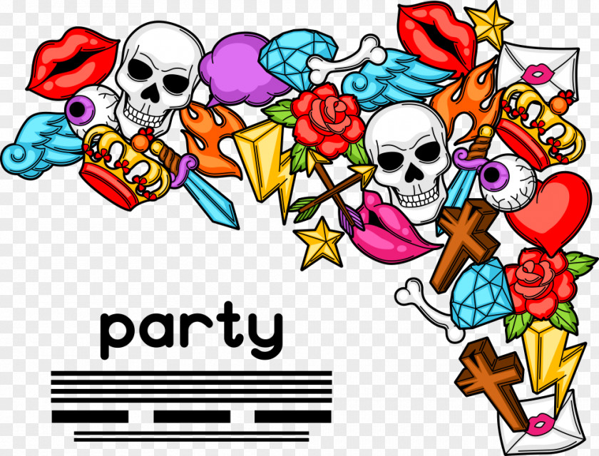 Vector Skull Flowers And Letters Graphic Design Clip Art PNG