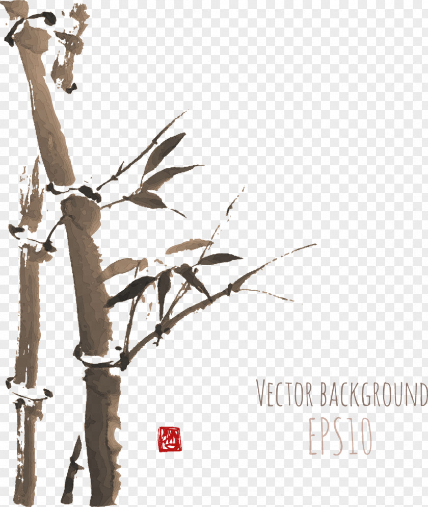 Brown Bamboo Japanese Painting Ink Wash PNG