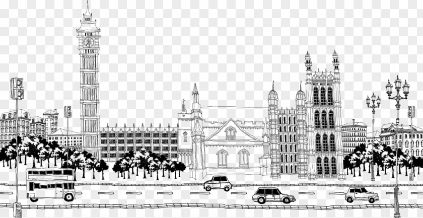 City Streets Drawing Architecture Illustration PNG