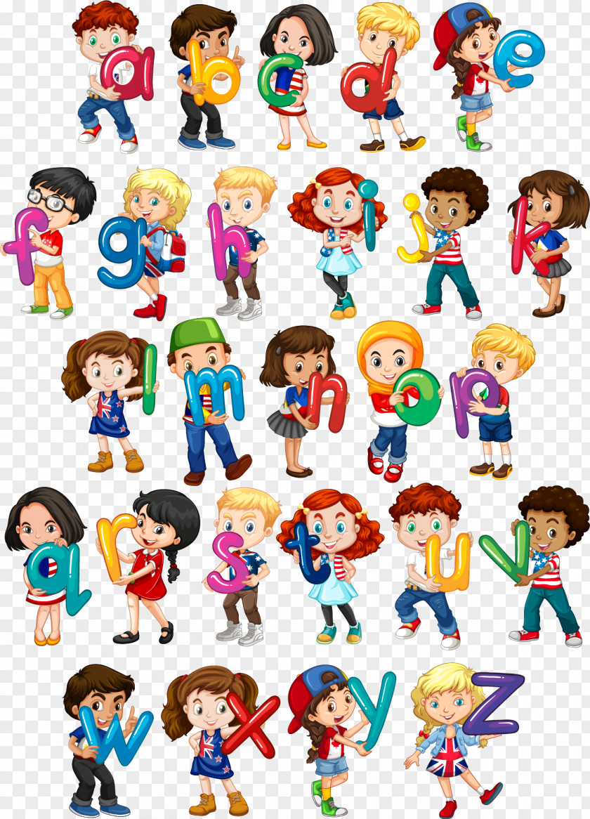Vector Hand-painted Children Holding English Letters Euclidean Child Letter Woman Illustration PNG