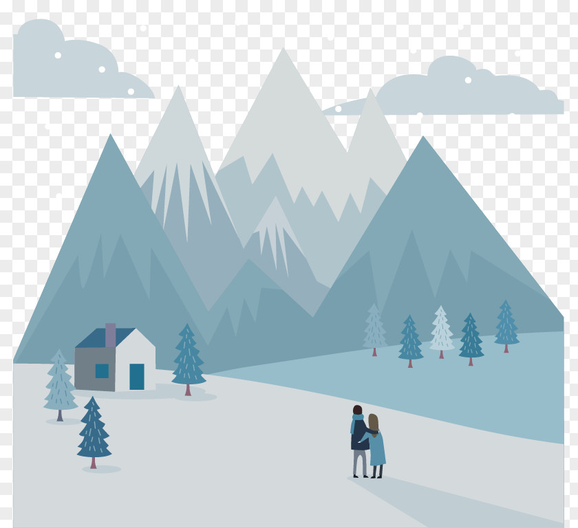 Couple Watching Snow Illustration PNG