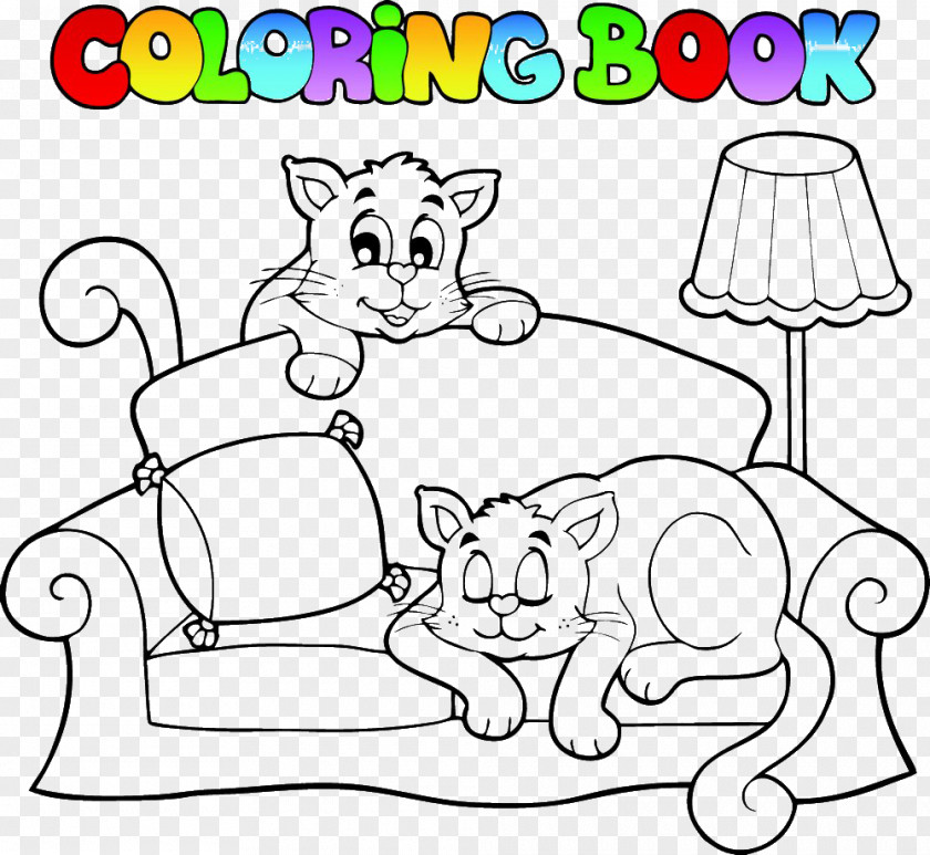 Illustrator Of Children Cat Couch Coloring Book Clip Art PNG