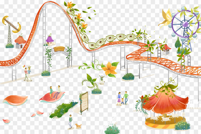 Hand Drawn Amusement Park Roller Coaster Illustration PNG
