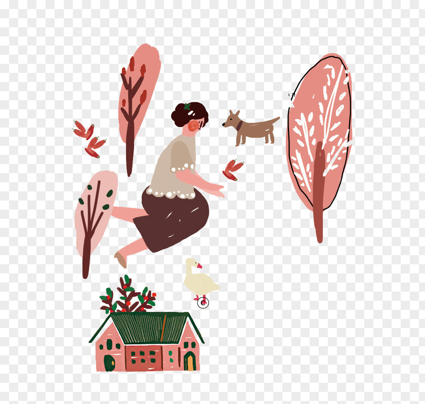 Cartoon Woman DOG Doenjang Agriculture Farm Illustration PNG