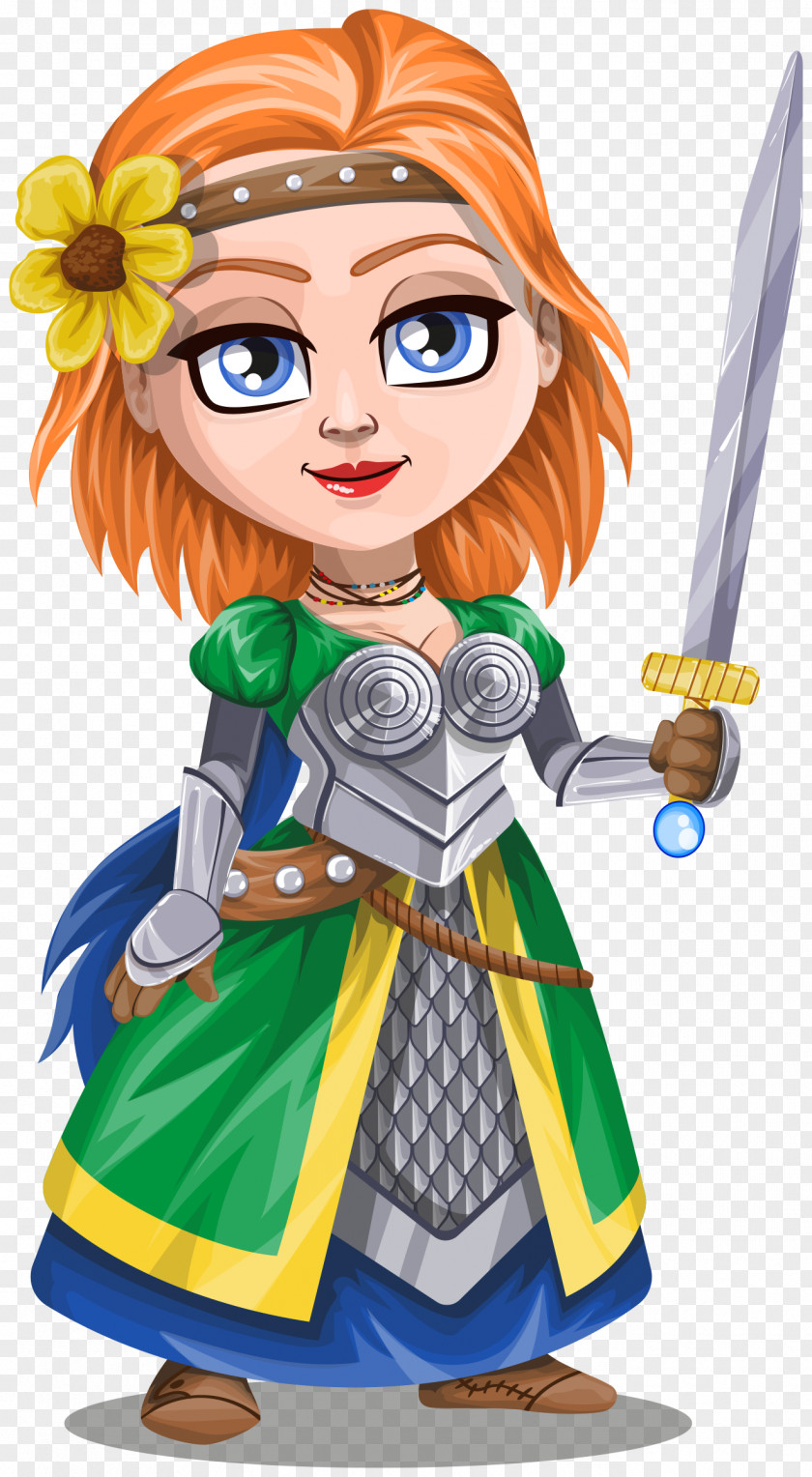 Cartoon Warrior Knight Woman Clip Art PNG