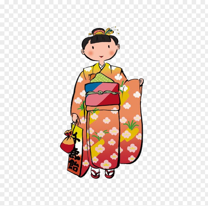 Kimono Cartoon Doll Illustration PNG Illustration, Japanese Girl clipart PNG
