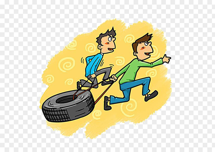 Cartoon Man Pull Tires Clip Art PNG