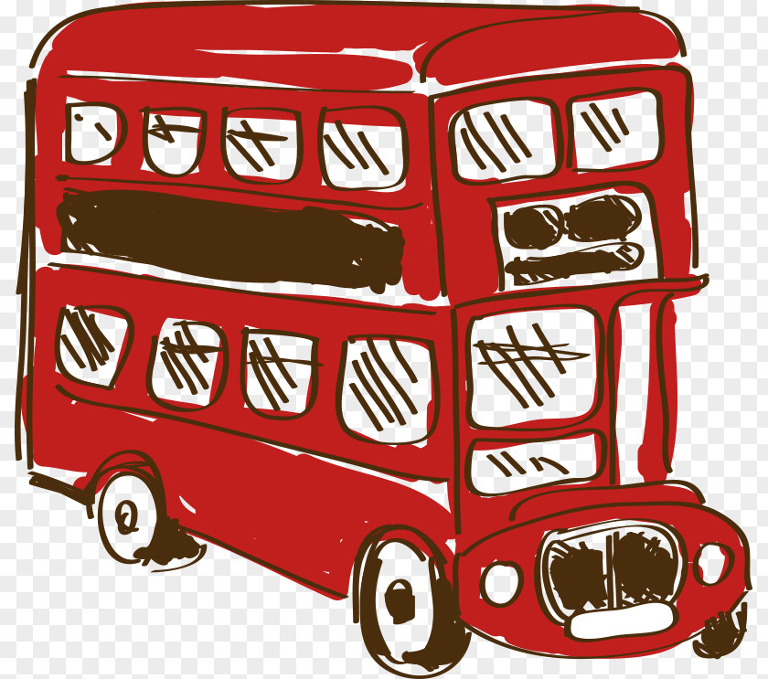 Hand-painted Double-decker Bus Cartoon PNG