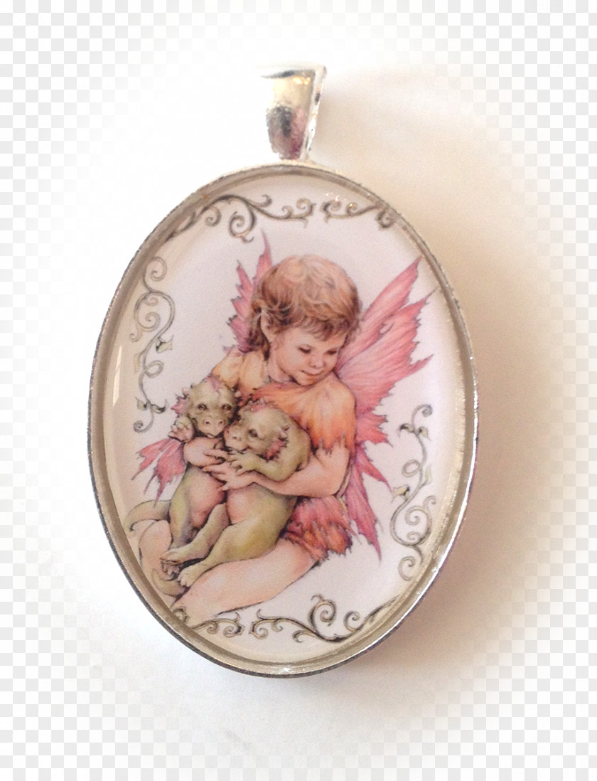 Watercolor Necklace Locket Oval Angel M PNG