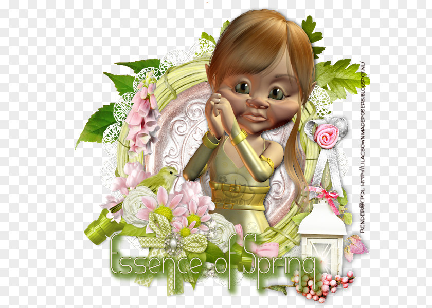 Design Floral Toddler Doll Character PNG