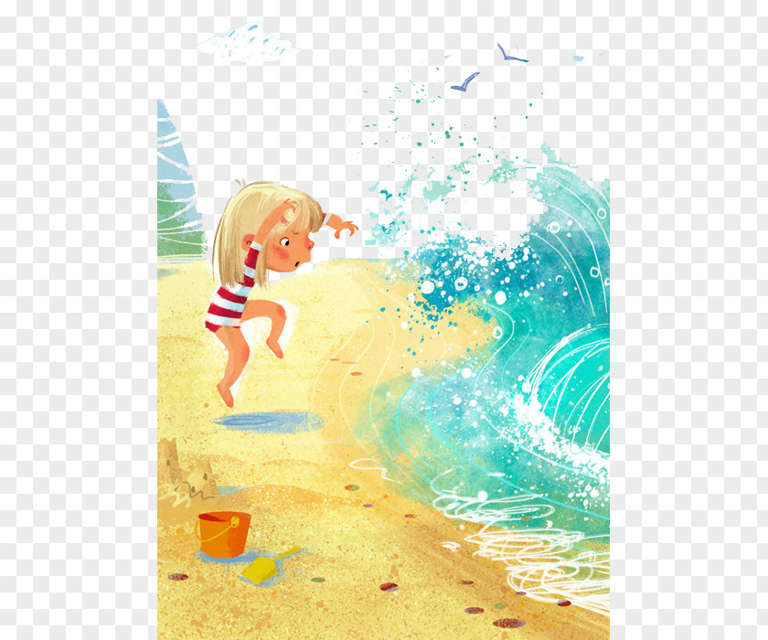 Drawing Cartoon Illustrator Illustration PNG Illustration, Girl painted beach swimming clipart PNG