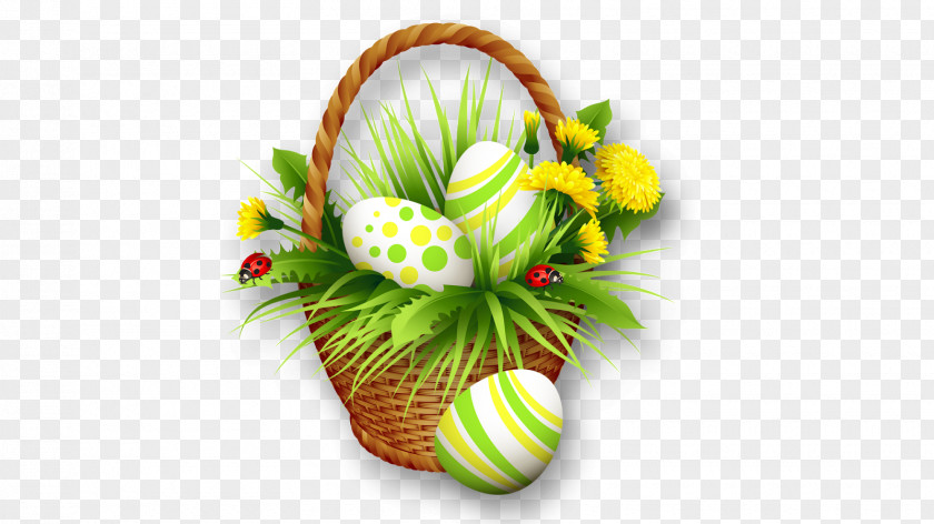 The Basket Of Eggs And Flowers Easter Bunny Clip Art PNG
