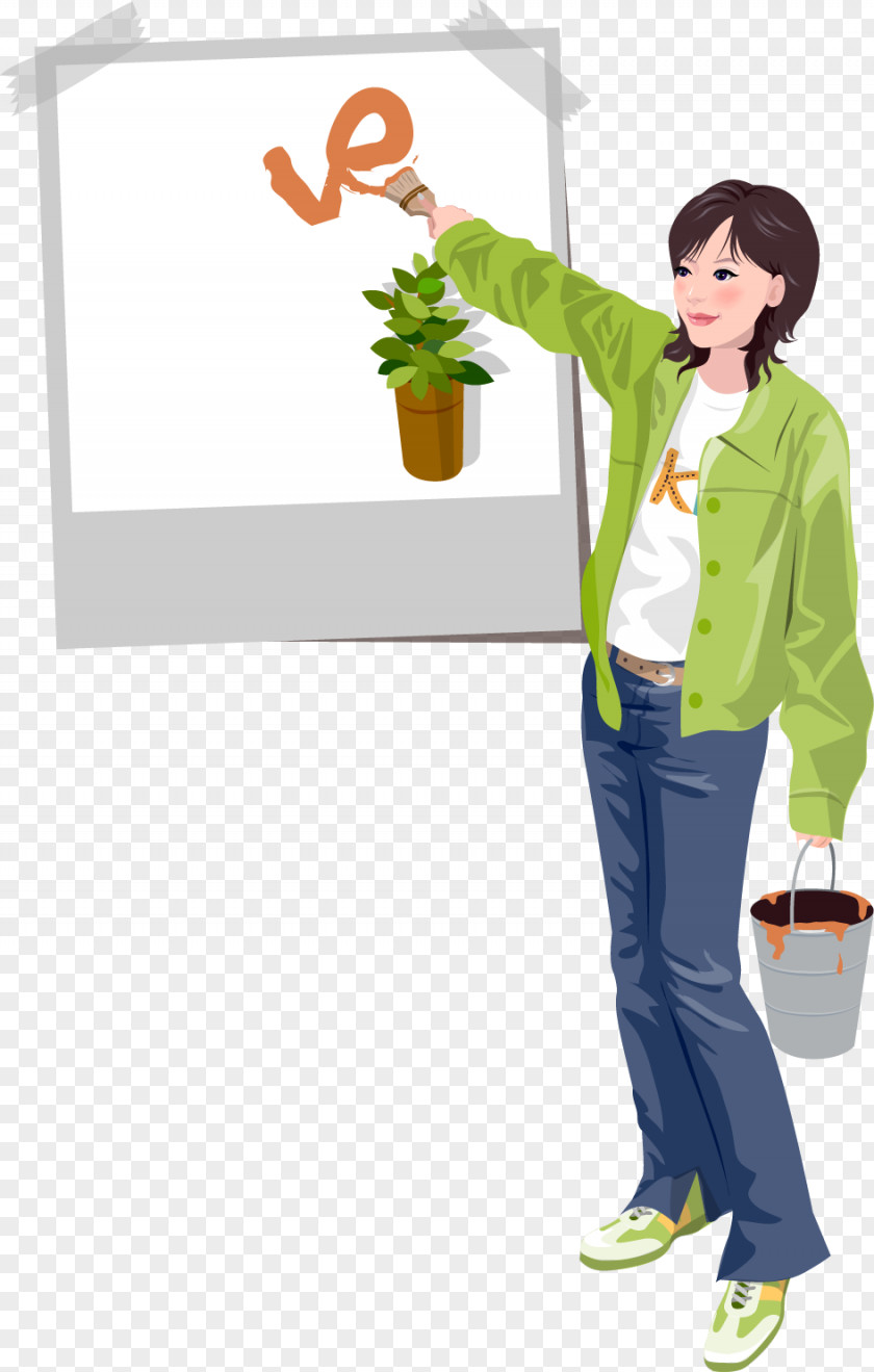 Woman Writing With A Brush Vector Material Painting Clip Art PNG