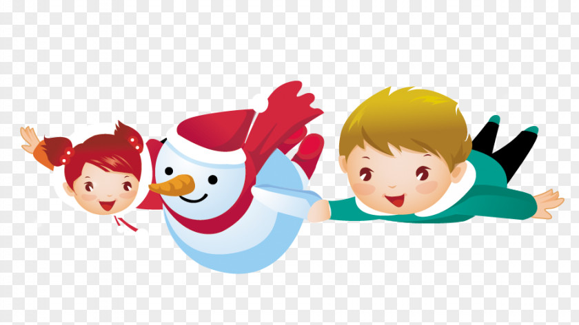 Cartoon Kids And Snowman Child Cuteness Illustration PNG