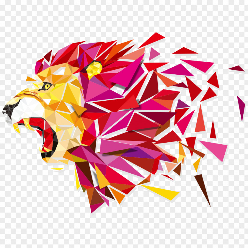 Lions Triangle Vector Lion Geometry Printmaking Illustration PNG