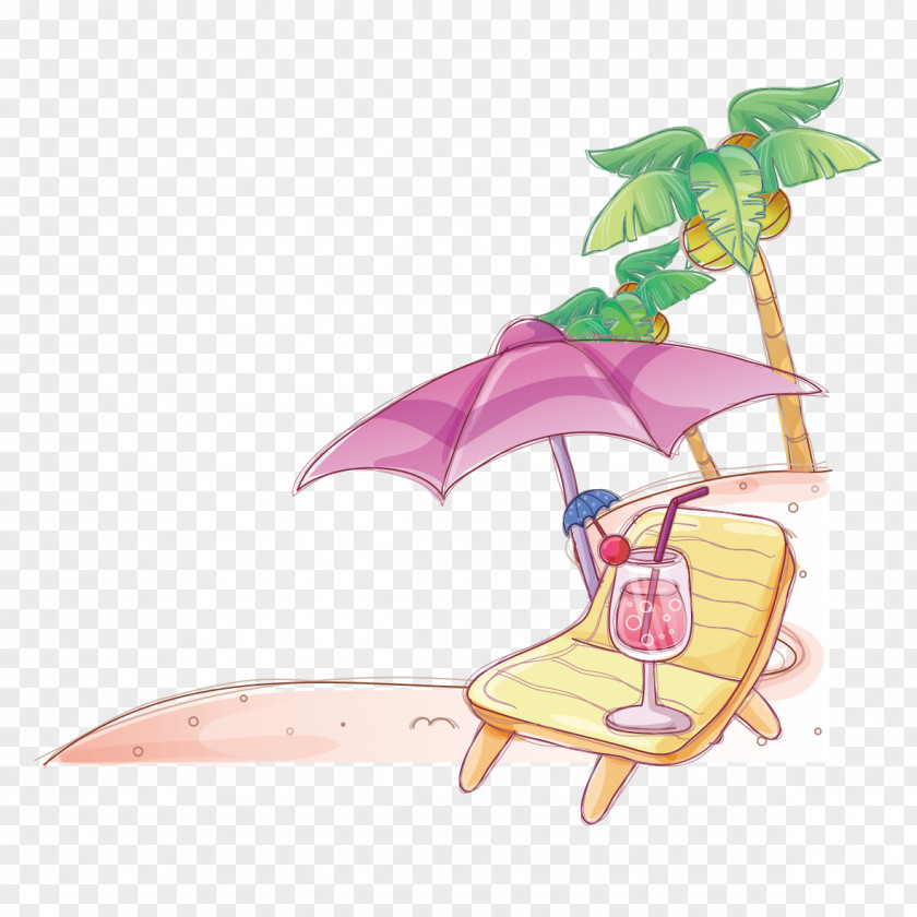 Juice And Umbrella Tree Illustration PNG