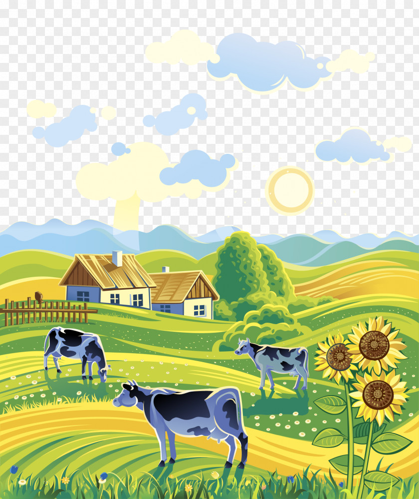 Free Farm Scenery FIG Pull Rural Area Landscape Illustration PNG
