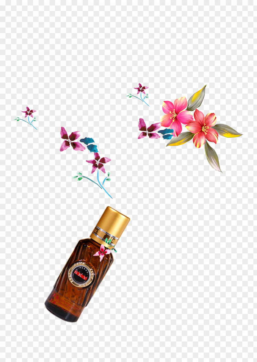 Oil Bottles With Flowers Bottle Gratis PNG
