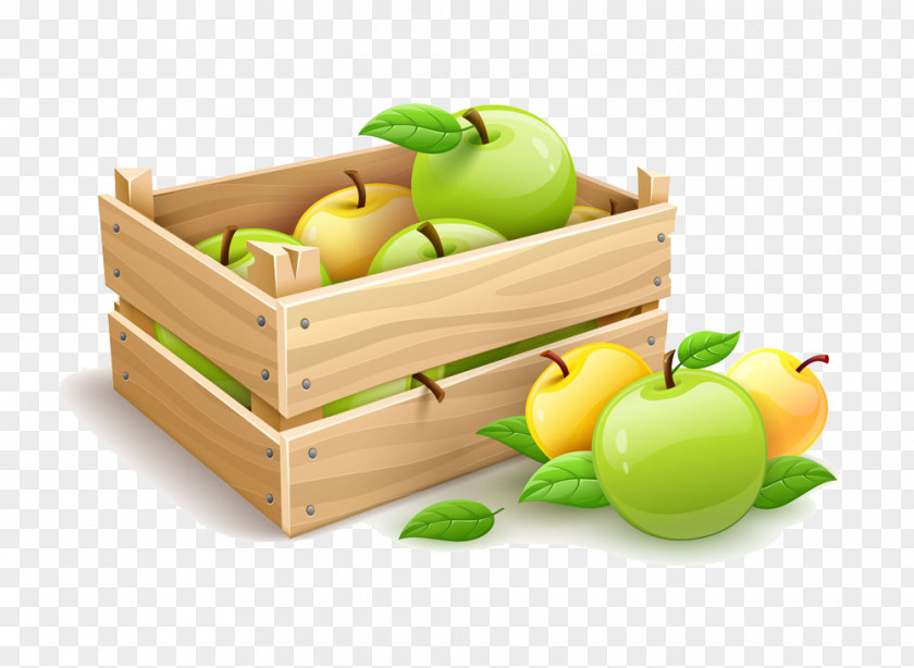 Basket Of Apples Wooden Box Crate Fruit PNG