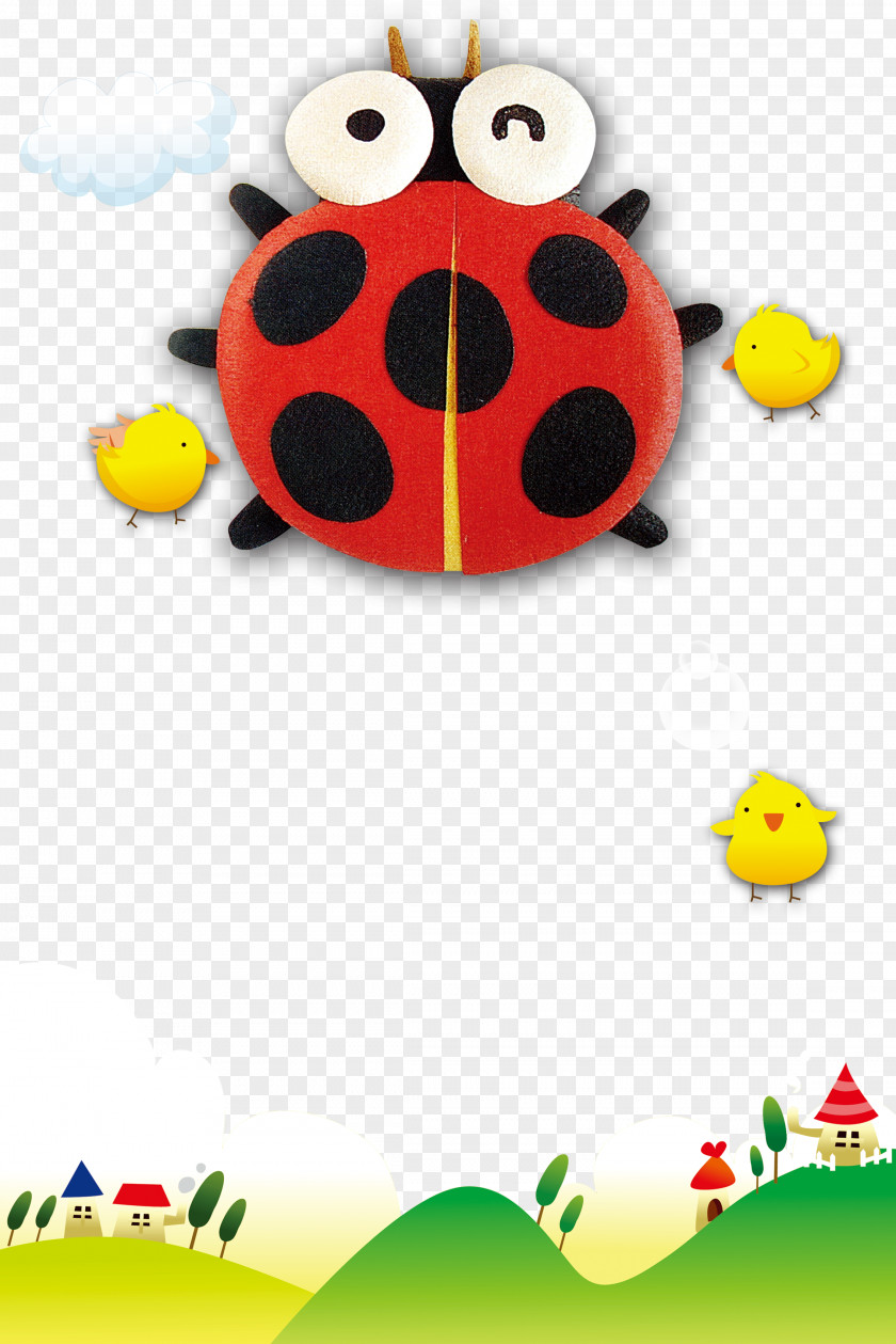 Color Cartoon Ladybug And Chick PNG