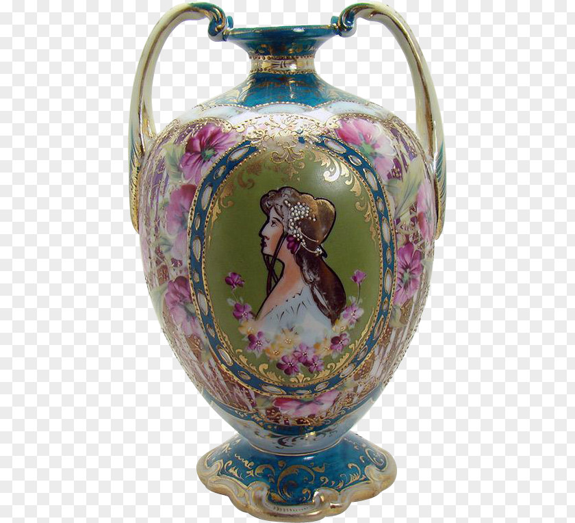 Hand Painted Vase Porcelain Pottery Ceramic Antique PNG