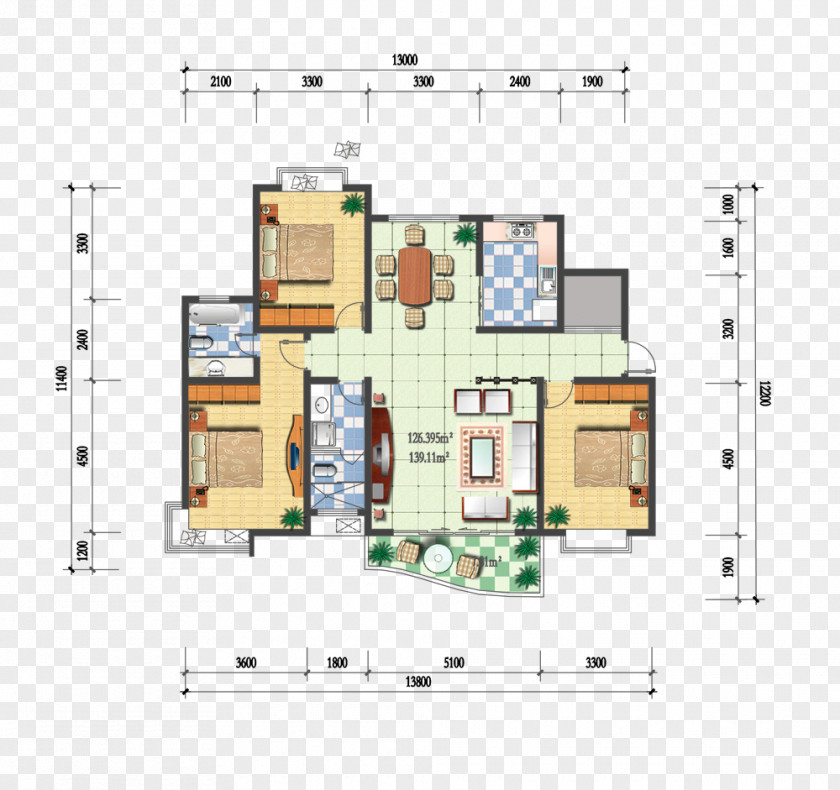 Home Improvement Renderings Cozy Three-bedroom Size Chart Interior Design Services Floor Plan Graphic PNG