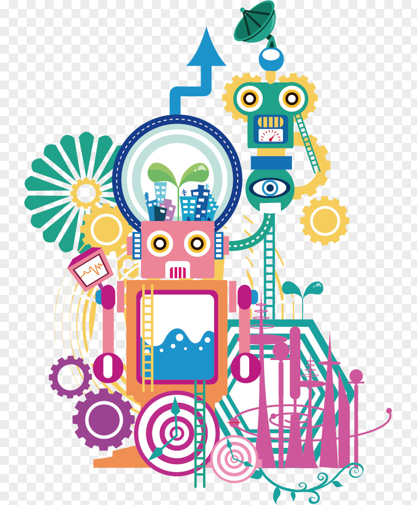 Creative Cartoon Robot Euclidean Vector Circle Logo PNG