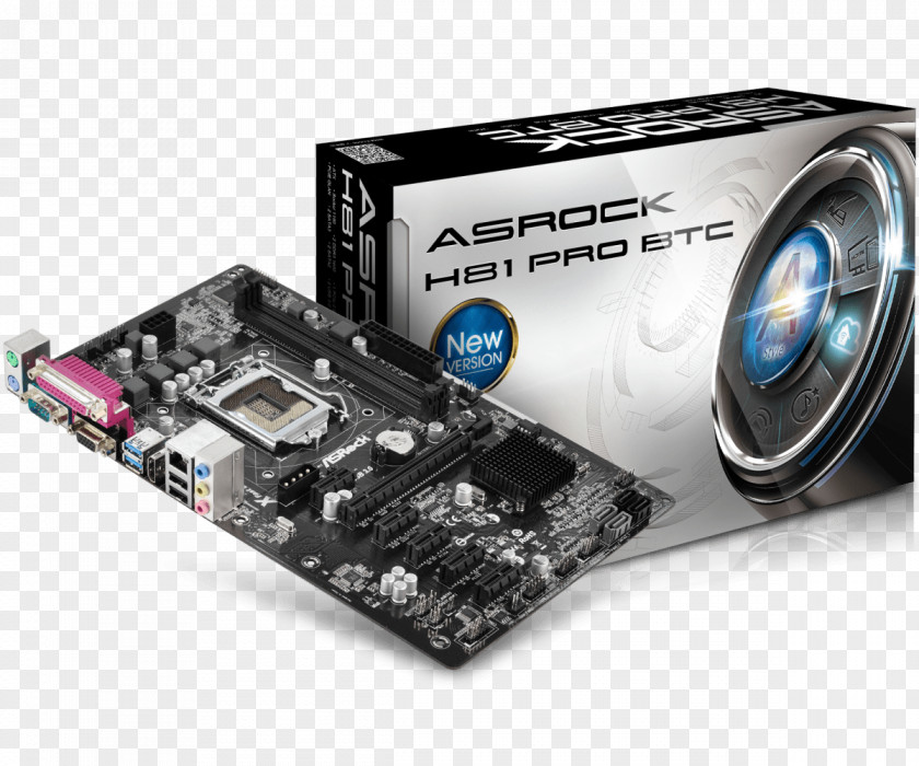 Intel LGA 1150 Motherboard ASRock H81 Pro BTC ATX PNG