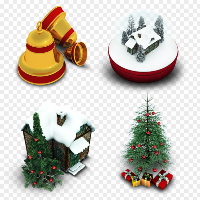 Christmas Bells And Tree Ornament PNG