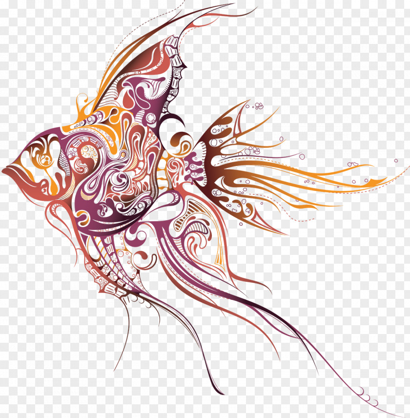 Fish Tropical Siamese Fighting Angelfish Drawing PNG