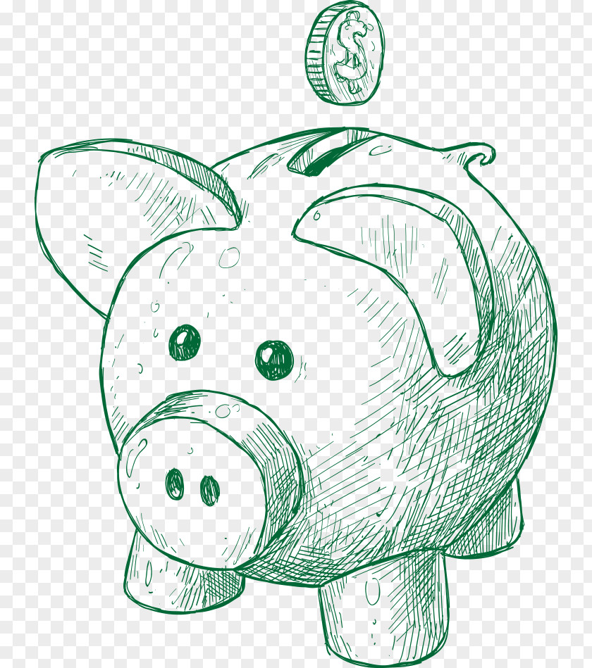 Vector Hand-painted Piggy Bank Saving Finance Money Drawing PNG