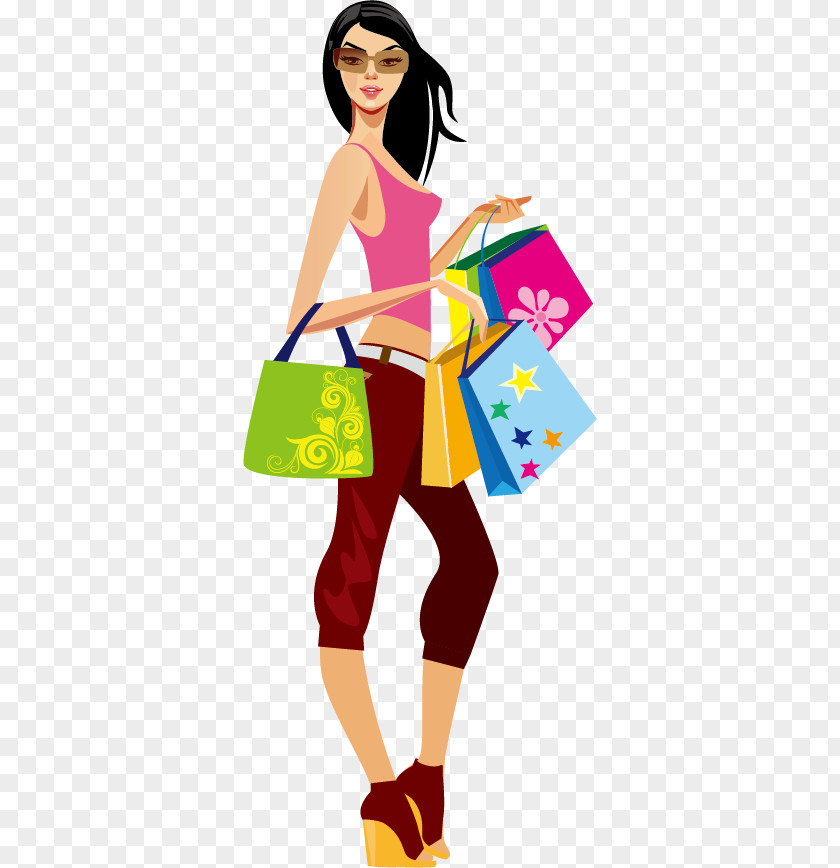 Shopping Girl Illustration PNG Illustration, fashion woman, woman with shopping bag art clipart PNG