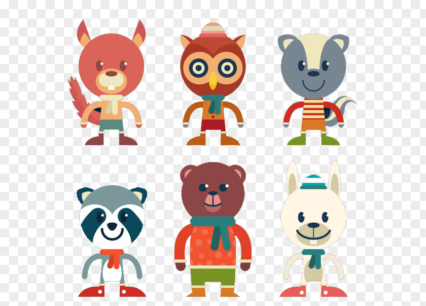 Animal Characters Dressed In Winter Clothes Bear Clip Art PNG