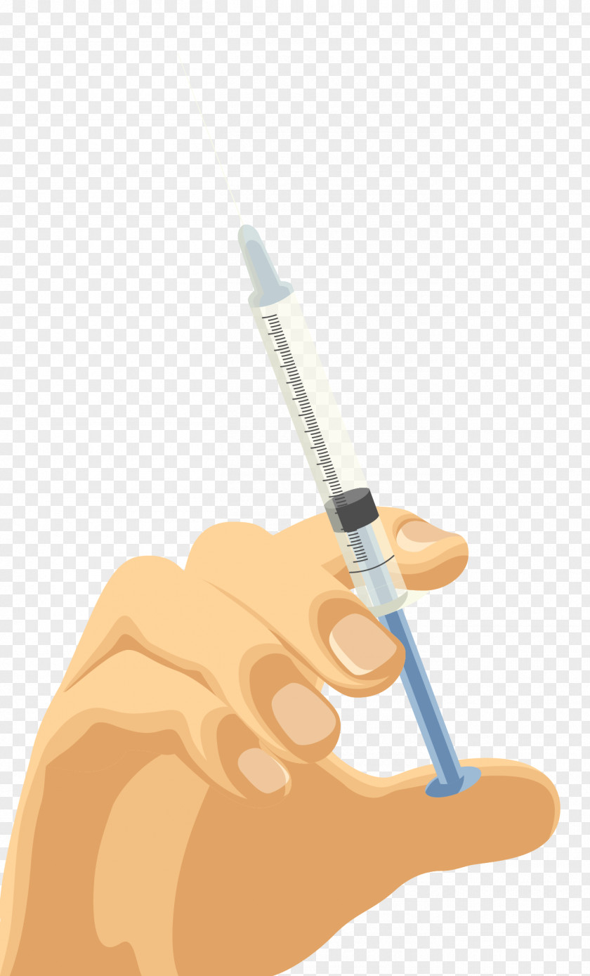 Cartoon Hand Holding Syringe Injection PNG