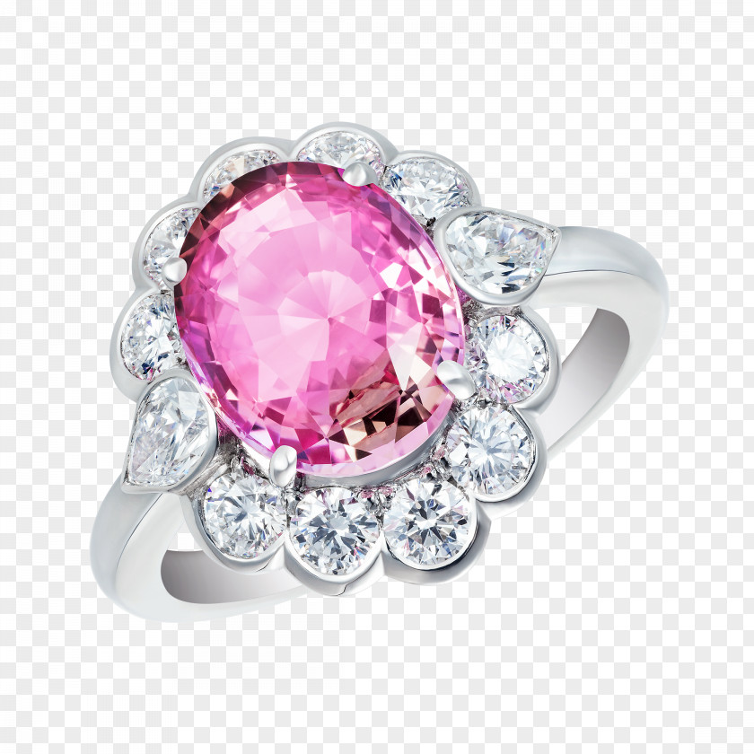 Sapphire Engagement Ring Ruby Padparadscha PNG