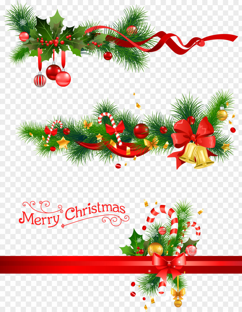 Christmas Bells And Pine Branches Decoration Candy Cane Tree PNG
