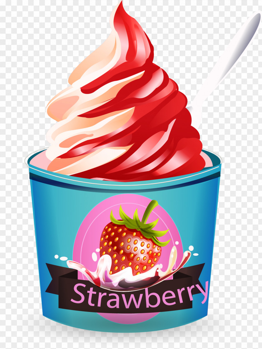 Vector Hand-painted Strawberry Ice Cream Sundae Frozen Yogurt Italian PNG