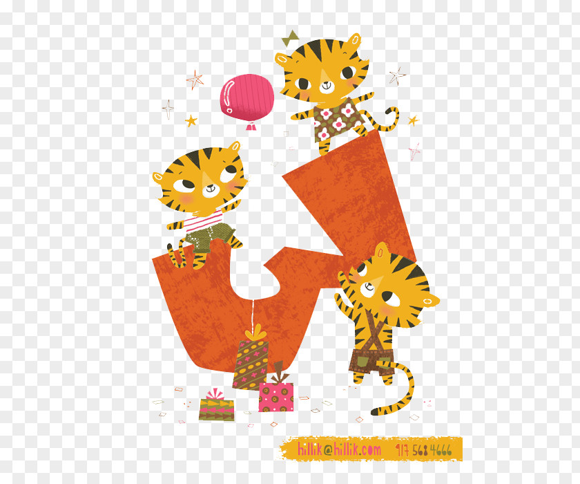 Hand-painted Three Tiger Numbers Illustration PNG