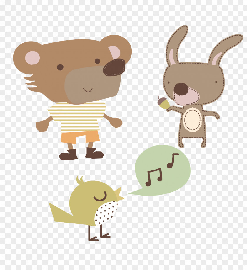 Vector Brown Bear Bird Bunny Cartoon Illustration PNG