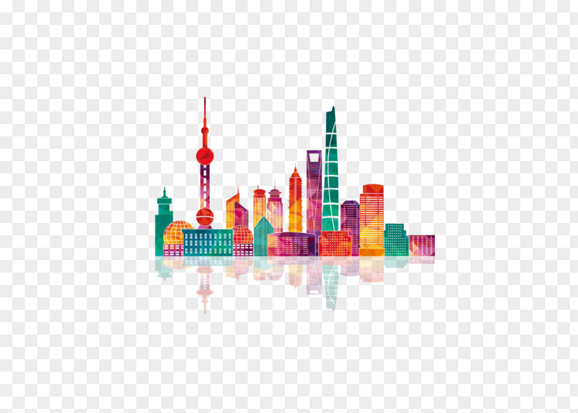 Color City Shanghai Skyline Building Illustration PNG