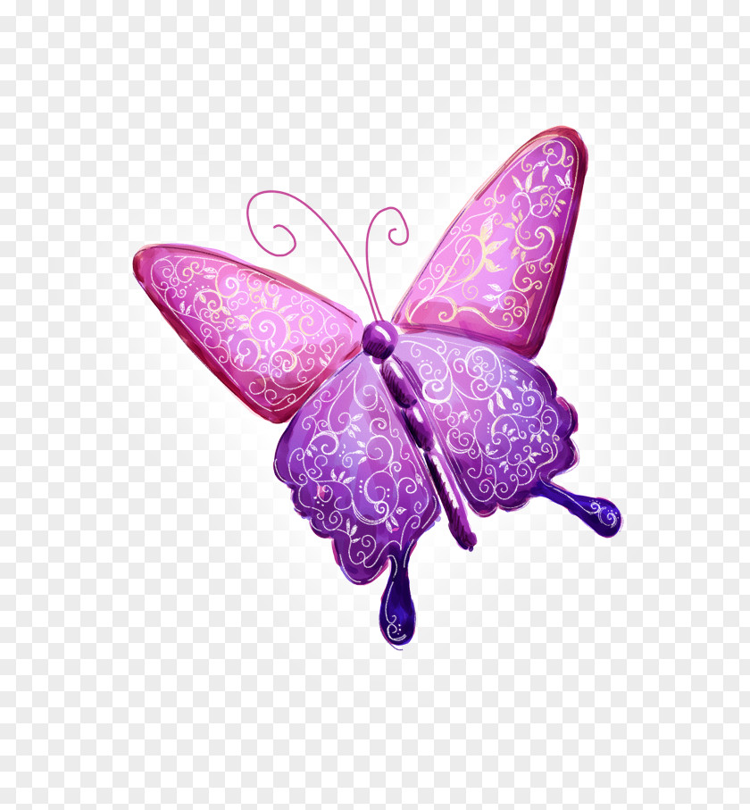 Purple Butterfly Floral Design Flower Illustration PNG