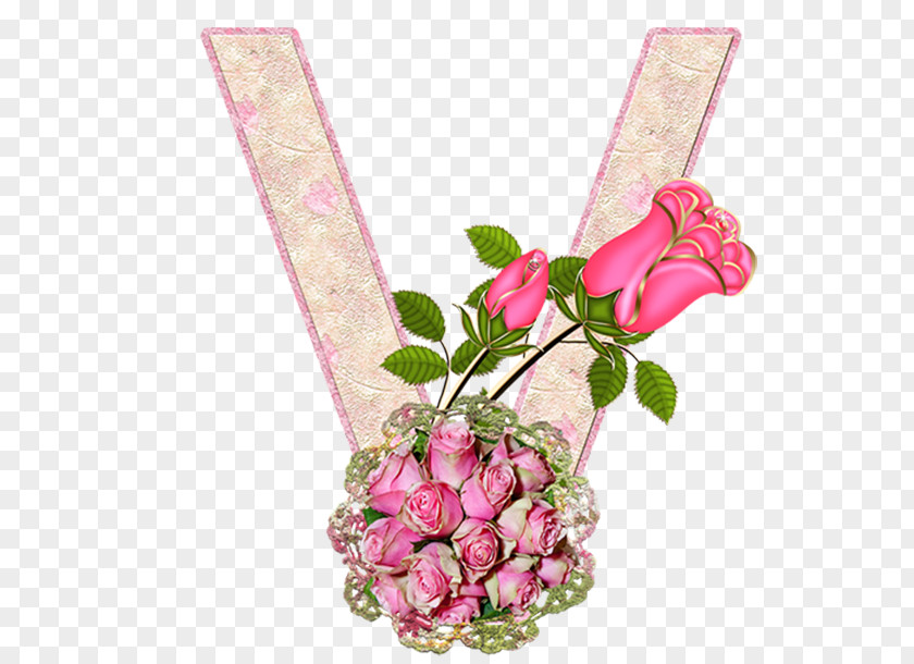 Buquet Garden Roses Letter V Floral Design Alphabet PNG