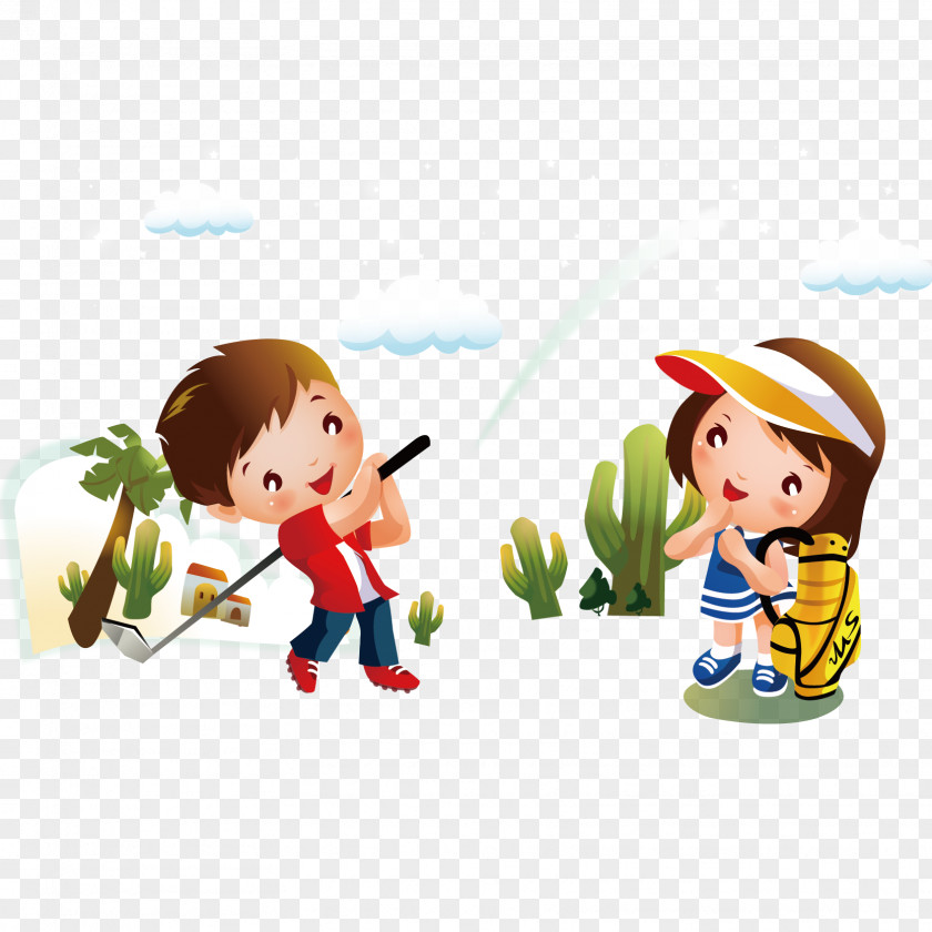 Golf Cartoon Children Vector Material Motion Child Illustration PNG