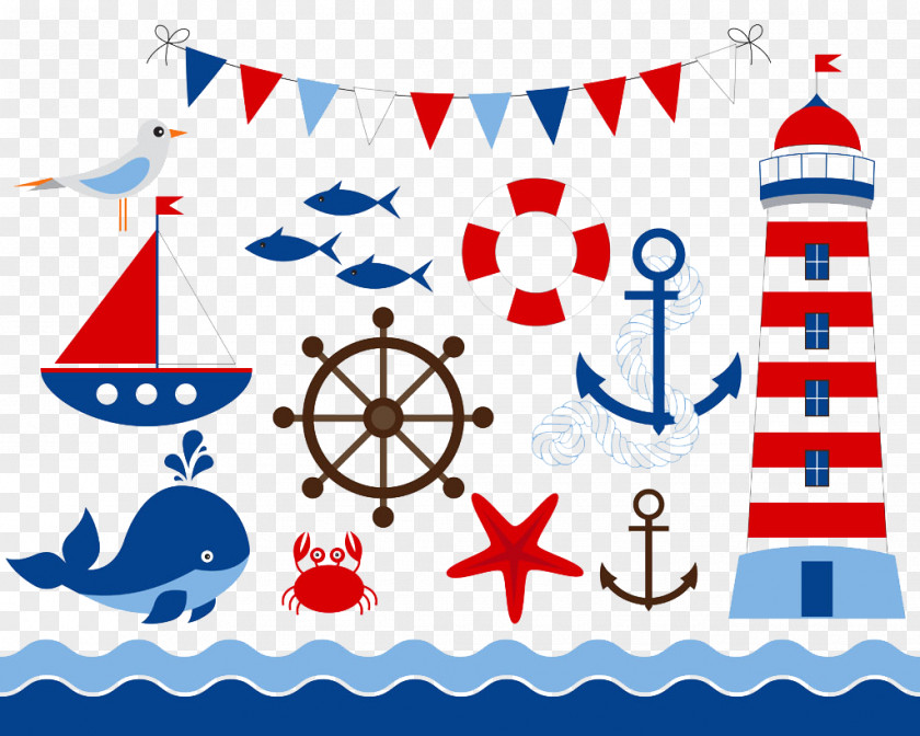 Red And Blue Sea Supplies Maritime Transport Sailboat Clip Art PNG